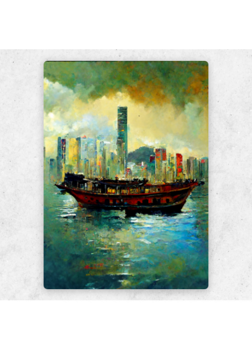 Cityscape Hong Kong and Junkboat