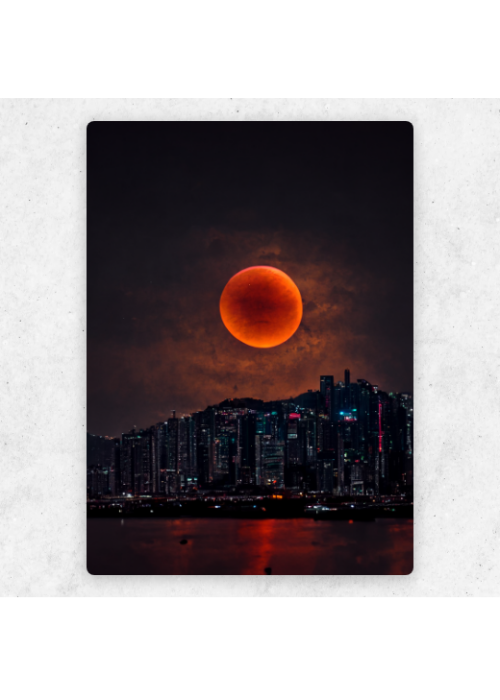 Hong Kong Skyline Red Moon